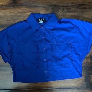 dip Blue Button-Up Cropped Shirt
